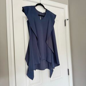 Adeam Navy Crepe Flounce Blouse